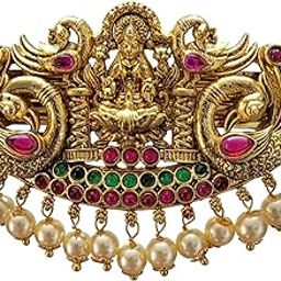 Gold Antique Finish Traditional Temple Design Hair Clip Barrette For Women and Girl Bridal Wedding-image-50