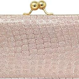 Women Evening Hand Clutch | Ladies Party Wedding Purse with Chain Strap & Kiss Lock Closure (7x4 Inch)-image-49