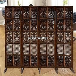 Rose Wood Natinal Wooden Living Room Partition Wooden Room Divider Separator for Office Leaf Design Wooden Partition 6 Fit 4 Panel Golden-Brown.. (6 Feet 4 Panel (2W x 183L Cm)).-image-17