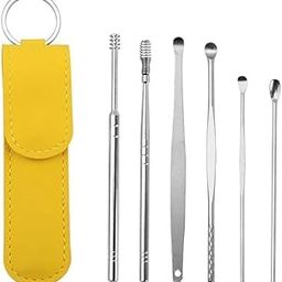 The Force Behind Your Health Ear Cleaning Kit Steel Ear Cleaner Reusable Ear Wax Remover Tool Kit Set With Storage Pack, Ear Curette Cleaner And Spring Ear Buds Cleaner 6 Pcs Set Yellow-61
