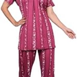 Long Length Summer Nightwear for Women XL, XXL Sizes – Soft Fabric, Pink Colour with Floral Print, Hip Covering Top Length, Comfortable & Breathable Wear-image-51