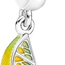 Lemon Slice Sparkling Fruit Dangle Charm 925 Sterling Silver Pendant Girls Jewelry Beads Gift Pandora Women Bracelet & Necklace A0101, Silver, Cubic Zirconia-image-32
