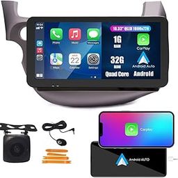 Kunfine Car CarPlay Android Auto Navigation Stereo GPS Radio Reverse Camera Display 10.33" QLED Touchscreen Headunit Tablet Pad Media Player For Honda Fit 2007-2014 LHD, if Applicable Quad Core 1G+32G-24