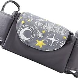 ATORSE Organiser for Stroller, Pram with Bottle Cup Holder for Stroller Dark Grey-15