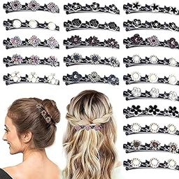 ANNA CREATIONS 20 Pcs Braided Hair Clip, Sparkling Crystal Stone Dual Clips, Fashion Hair Accessories for Women, Satin Fabric Hair Bands with Rhinestone and Pearl, Stylish Hairpins Barrettes-10