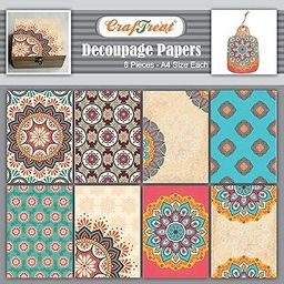 CrafTreat Mandala Decoupage Paper for Art and Craft - Mandala 1 and 2-8 Pcs - Size A4 - Vintage Decoupage Sheets - Traditional Decoupage Paper for Art and Craft Vintage-20