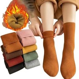 Winter 6 Pcs Adult Thick Warm Fleece Lined Thermal Ribbed Snow Wool Fur Ankle Length Socks Plush Men/Women Fashion Fuzzy Solid Color Velvet Snow Socks_Multicolour(Free Size)-picture-3