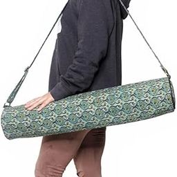 FERRA INDICA Green-Brown Block Printed Cotton Yoga Mat Bag| Yoga Mat Cover Bag with Shoulder Strap| Exercise Mat Zipper Pouch Bag (27” L x 5” D)| Fits Low Pile 26" Yoga Mat-picture-5