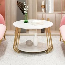 End Table for The Living Room with a Metal-Framed Sofa Table and Modern Side Tables with Two Tiers in a Tea Marble Pattern-(Color -White Golden)-image-22