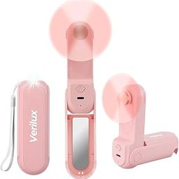 Verilux® Folding USB Fan Multifunctional 4 in 1 Pocket Fan with LED Light & Mirror 3-Speed Cooling Fan Portable Travel USB Rechargeable Pocket Fan with Lanyard-image-92