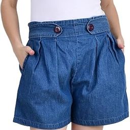 Solid Denim High Waist Shorts-Women Hot Pant (Waist-30-32, Dark Blue)-picture-17