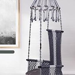 VNF Metal Premium jhula Swing Chair for Adults&Kids/Hammock Hanging Swing for Balcony, Indoor&Outdoor/Hanging jhula Chair with Cushion& Hanging kit /150kg Capacity Rope Swing jhummer(Grey and White)-image-39