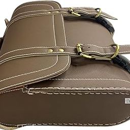 Dhe Best Bike Saddle Bag Waterproof Rectangle Side SaddleBag with Golden Buckle with Strap Fitted Brown Compatible with RE meteor-350-19