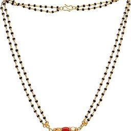 black crystal mangalsutra SHORT 18" length with red beads and golden pendant for women one gram gold No.1127-image-76