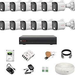 Clocite CP Plus illumax 5MP 16 CH DVR, 5MP 12 Bullet Cameras [Color Night Vision + Built-in Audio MIC + Smart Dual Light + Motion Detection] + 4 TB HDD 8 CH SMPS 2 Nos + CCTV Cable + BNC/DC-14