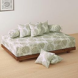 HOKIPO Cotton Feel Brushed Microfiber 145 GSM Printed 8 Pcs Diwan Set with 1 Bedsheet 60x90 Inches|2 Bolster Covers 20x27 Inches|5 Pillow Covers 16 Inches (D1-IN-778), Cream-image-81