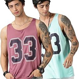 RodZen Printed Sleeveless Polyester Regular Fit Mens Stylish Top Tanks Vest T-Shirt (Combo Pack of 2)-image-79