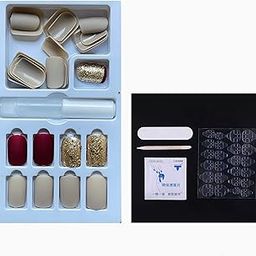 COSLIFESTORE- Press on nails- pack of 30 reusablegel nail extensions with full application kit consisting of nail glue, buffer, manicure tool, 24 jelly tabs- DIY nail art (WINE RED CHAMPAGNE)-picture-10