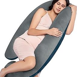 MY ARMOR Full Body Pregnancy Pillow J Shape for Women, Maternity Pillow Gift for Pregnancy Sleeping, Premium Velvet Cover with Zip, Grey + Navy Blue-image-16