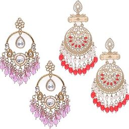 Gold Plated Kundan White Pearl meenakari Jhumkhi Long Heavy Earring for Women & Girls-image-98