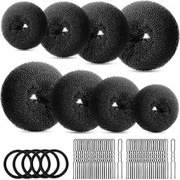 Hair Bun Maker Set- 4 PCS Hair Donuts for Buns (1Extra-large,1 Large,1 Medium and 1 Small), 10 PCS Bobby Pins, 5 PCS Hair Elastic Ties Black,Bun Maker - Brown (Black)-image-65