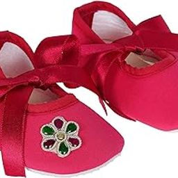 Cotton Pink Booties Shoes with Flower Applique and Ribbon Closure for Baby Girl & Boy-image-34