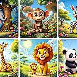 Fiddlys Wooden Jigsaw Puzzle Games for Children & Kids -9 Pieces Age 3+ Years Old Girls & Boys Animals Jigsaw Puzzle (Pack of 6 Wild Animal)-16