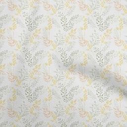 oneOone Cotton Poplin Light Yellow Fabric Watercolor Flower with Leaves Sewing Fabric by The Yard Printed DIY Clothing Sewing Supplies 42 Inch Wide-image-29