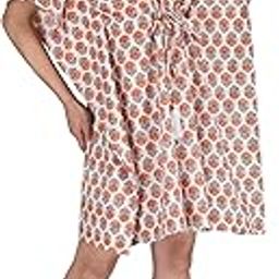 Women's Cotton Floral Printed Summer Beachwear Kaftan Coverup (SK704A-White, Red-Free Size)-27