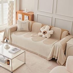 HOKIPO All Season Printed Chenille Sofa Cover Throw Blanket for 3 Seater Sofa, Size 180x310 cm, Sand Brown (NEW-5216-SBRN)-image-55