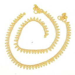 Traditional Simple ethnic 1 Gram Micro gold plated Foot Single Leg Chain Golden Anklets Ghungroo payal combo for girls women ladies bridal pajeb Payjeb Painjan Pattilu -ANKLET PAYAL-AME08-image-96