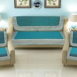 5 Seater Sofa Cover 10 Pieces Set - 3 + 1+1 Chenille Sofa Cover Back 5 Seater, Sky, Standard-image-20