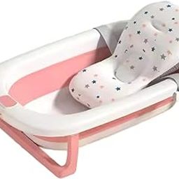 Safe-O-Kid Foldable Baby Bath Tub with Cushion for 0 to 5 Years – Portable, Space-Saving Bathtub for Newborns & Toddlers | BPA-Free, Non-Slip, with Drain Plug- Pink-30