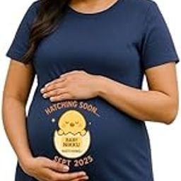 Maternity Regular Fit T Shirt Dress Cotton Half Sleeve Pregnancy Announcement Mom to Be Maternity Outfit for Photoshoot (Maternity-Hatching-Soon)-image-27