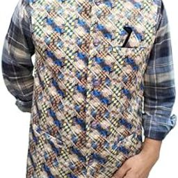 Ethnic Wear Modi/Nehru Jacket, Blue and Orange Checkered Pattern, 100% Cotton-image-15