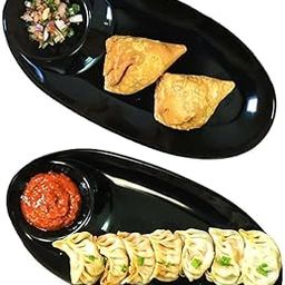 LENSHURI Black Oval Serving Platter Tray for Snacks, French Fries, Momos, Rolls, Tikkas, Noodles, Desserts | Durable Reusable Food Safe Platter for Home & Restaurant Use-image-24