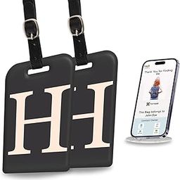 [Pack 2] tag8 Smart Luggage Tag ID with Name Initial H| Bag Tag with Global Loss Recovery Service | Airline Compliant | SITA World Tracer Code Enabled | Smart Alternative to Name Tags | Gift idea-35