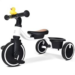 RIDYEE Tricycle 1.5-3 Years Old Toddler Tricycle with PU Tires, 18 Moss - 3 Years Old Stable Ride on Any Surface, Toddler Tricycle with Adjustable Seat, Non-Sharp Edge Design, Large Basket, White-image-5