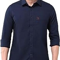Men's Blue Solid Spread Collar Full Sleeve Casual Cotton Tailored Fit Shirt-image-1