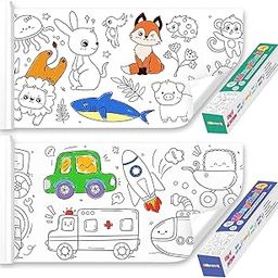 Childrens Drawing Roll, 2 Pcs Drawing Paper for Kids,Drawing Paper Roll DIY Painting Drawing Color Filling Paper,Early Educational Drawing Book for Kids,118 * 11.8 in (Animal World & Transportation)-image-24