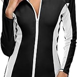 Women's Rashguard Swimsuit Zipper Front Sun Protection UPF 50+, White Splice, XXL-picture-8