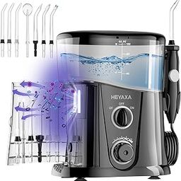 HEYAXA Water Dental Flosser for Teeth Cleaning with 1000ML Large Capacity and UV Storage, 10 Adjustable Pressure Electric Oral Irrigator with 7 Jet Tips for Home Use, Gums, Braces (Black)-image-66