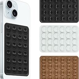amazon basics Suction Phone Case Anti-Slip Silicone Hands-Free Sticky Pads for Phone Case Mount for Selfies Videos Mirror Shower Car Dashboard - Black,White,Brown (Pack of 3)-79