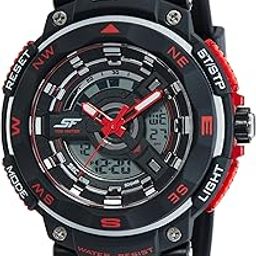 SF Quartz Analog Digital Black Dial Plastic Strap Watch for Men-NP77071PP01-picture-0