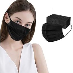 Disposable Black Mask 3-Ply Face Masks with Earloops Face Shield-picture-10