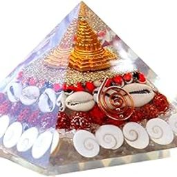 Real Crystal Original Crystal Laxmi Pyramid with Rudraksha Shree Yantra Gomati Chakra White Kauri and Ratti Seeds for Vastu Money Wealth Good Luck and Prosperity 80-90 MM, Religious-3