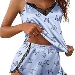 Womens Sexy Lingerie Silk Pajamas Cami Shorts Set Lace Nightwear Casual Sleepwear Shorts (Medium)-image-82