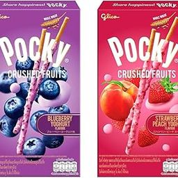 Pocky Stick Combo Pack Crushed Fruits Blueberry Yoghurt, and Strawberry Peach Yoghurt Flavour Snacks, 38 Grams Pack Of 2-5