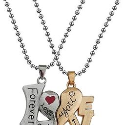 Valentine's Day Gift Love You Forever Couple Locket Gold and Silver Zinc,Metel Pendant Necklace Chain for Men and Women-image-20