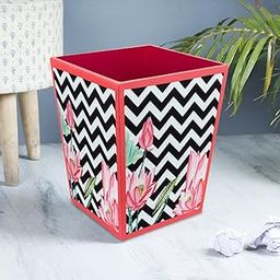 SEJ by Nisha Gupta Wooden Dustbin For Bedroom | Open-Top Waste Dustbins 11.5L Open Dry Waste Dustbin For Home & Office | Garbage Bin Trash Can | Wooden Bin MDF Wood Fabric Design-25
